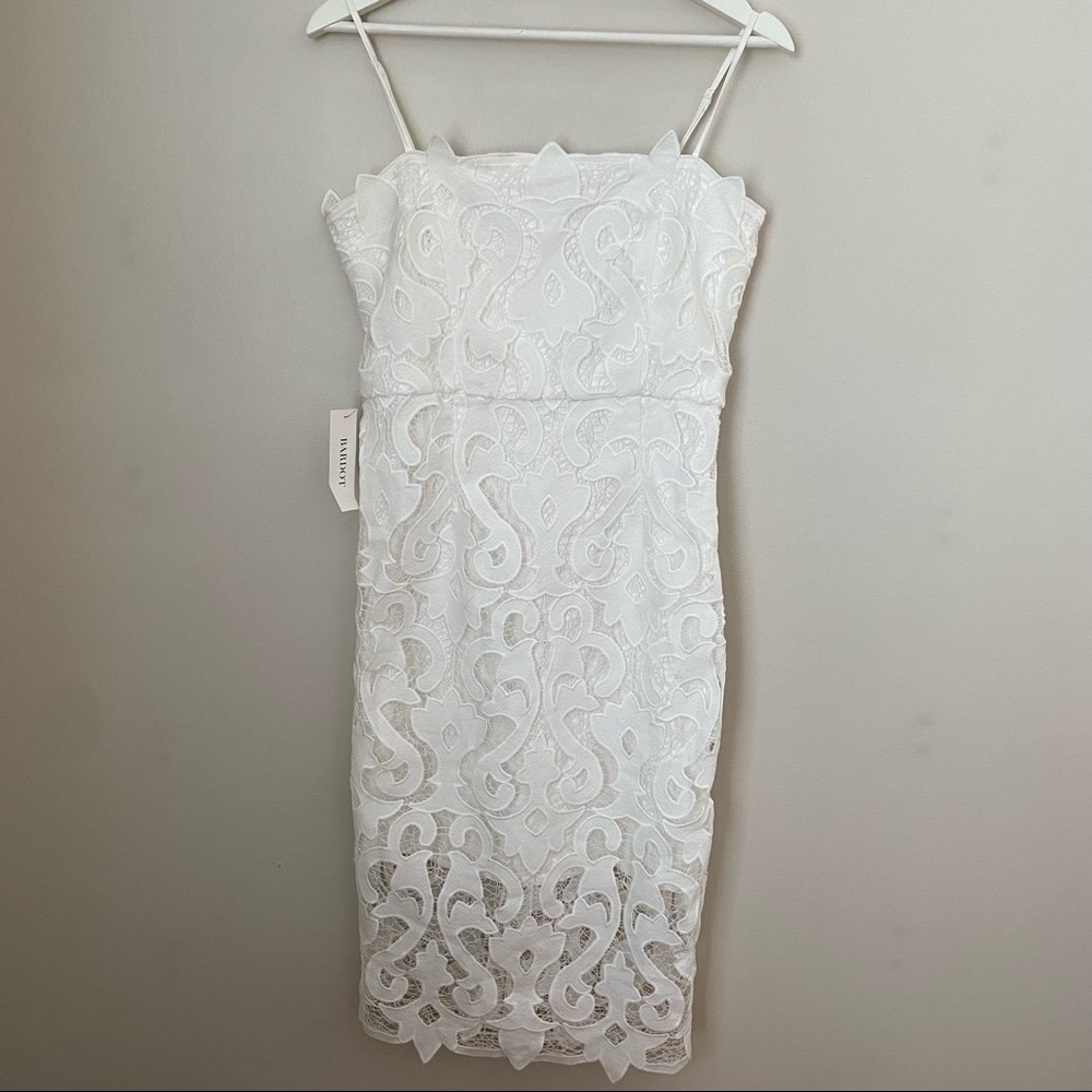Bardot Dress Lace Lina Sheath Ivory White Midi Bridal Wedding Lined Classic Cute
